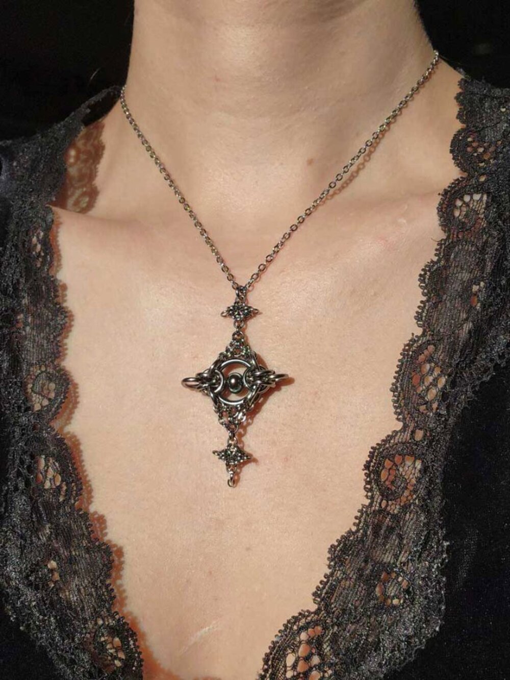 Gothic Medieval silver chainmail necklace with a small silver chain